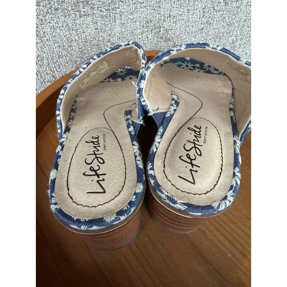 LifeStride Paradise Womens 6W Blue Daisy Floral Embroidered Platform Sandals‎